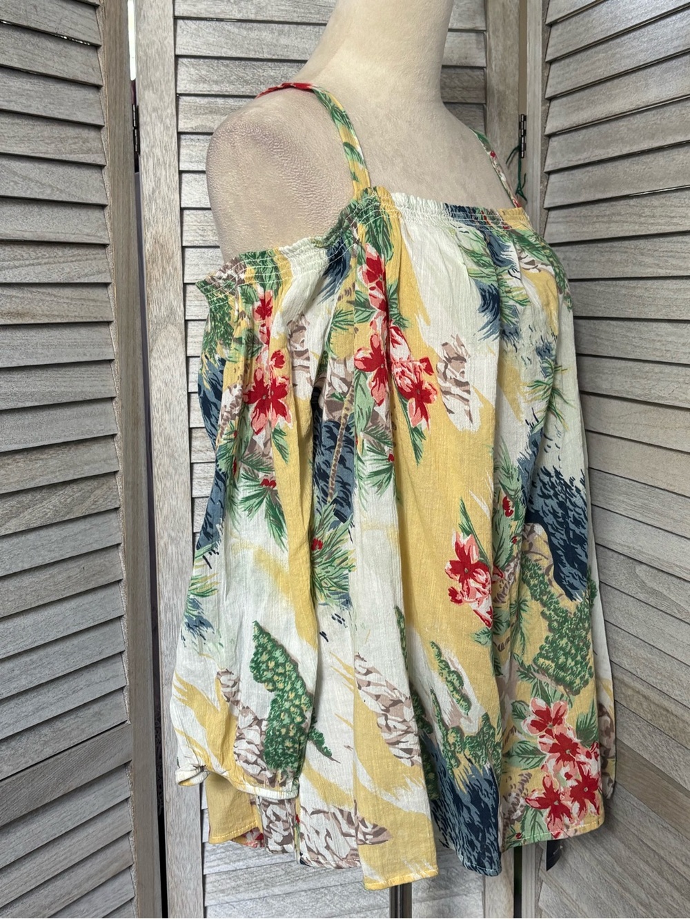 NWT CHAPS Tropical Cold Shoulder Cotton Boho Peasant Coastal Resort Plus Size 1X